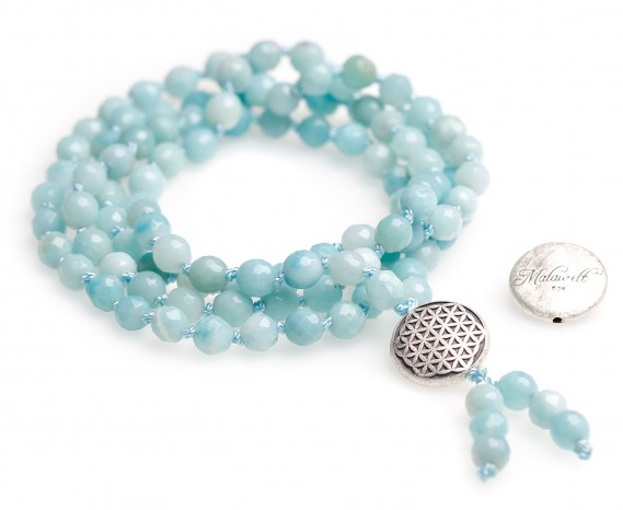 Mala necklace made of amazonite (with flower of life silver) 