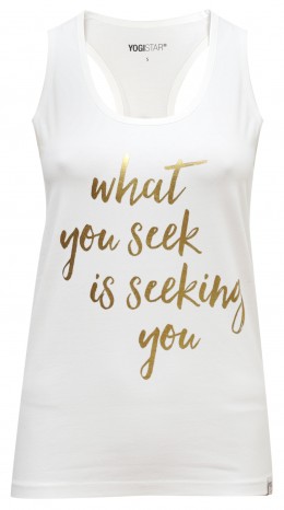 Yoga Racerback Top "what you seek..." - ivory/gold 
