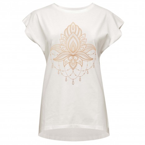 Yoga-T-Shirt Batwing „celestial flower“ - ivory/copper XS